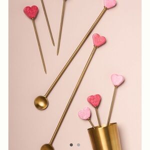 Anthropologie Piccolo Heart Icon Gold Drink Stirrer